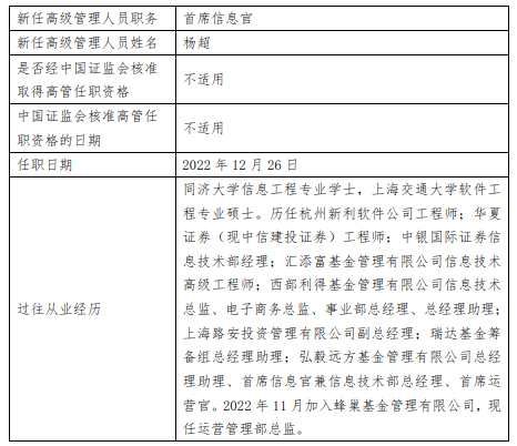 蜂巢基金任命杨超为首席信息官(2025/10/04)